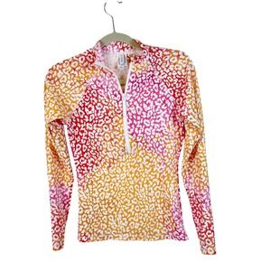 J.Crew Pink Orange Animal Print‎ Half Zip Long Sleeve Rash Guard Size M Beach